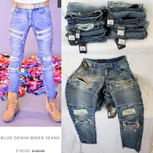 Veyron Calanari Blue Denim Biker Jeans